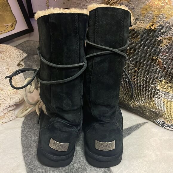 Sz 8 UGG sherpa white wool black sheepskin uptown 2 laceup tall boot /ugg shoe - Picture 6 of 10